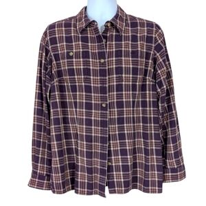 Duluth Trading Co Purple Plaid Long Sleeve Heavy Flannel Button Up Size Large